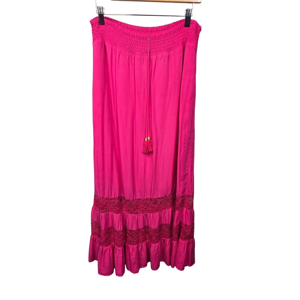 Chicos Black Label Summerberry Lace Inset Boho Maxi Skirt Size‎ 1 Flaw